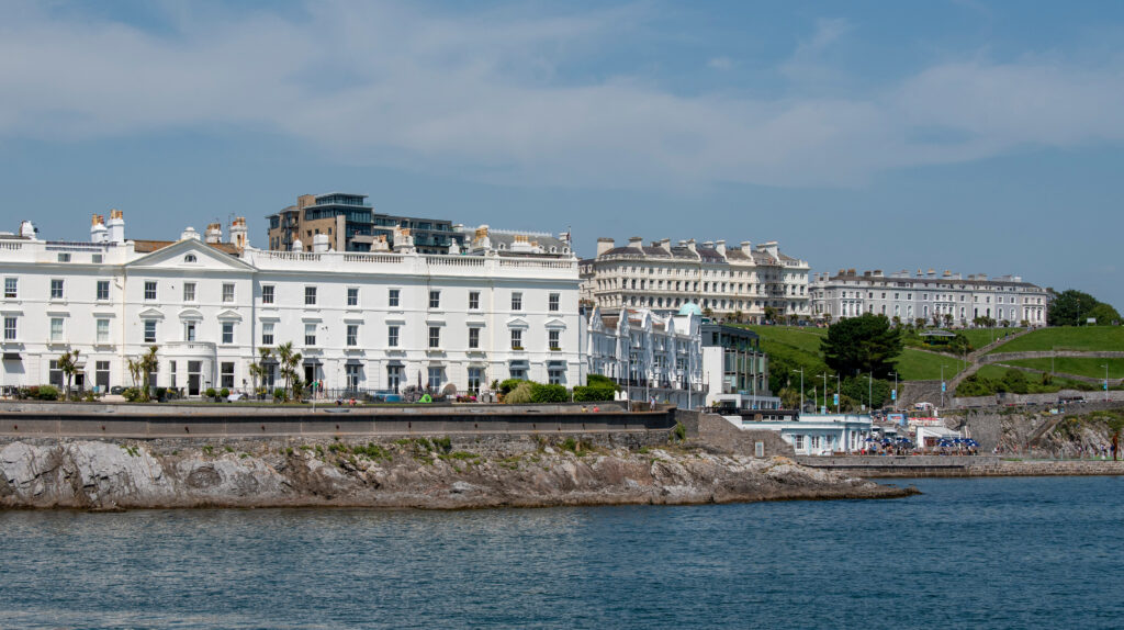 View of the West Hoe and Plymouth Hoe area of Plymouth from Plymouth Sound.