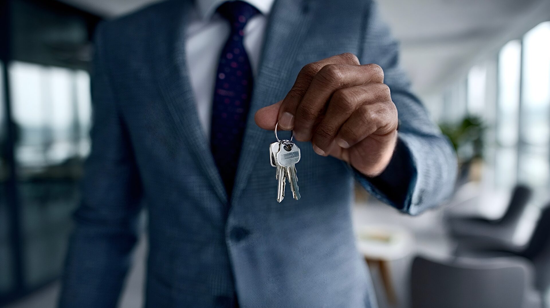 professional holding a key to his rental property