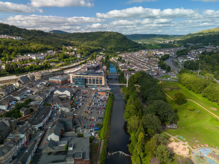Aerial view of pontypridd town