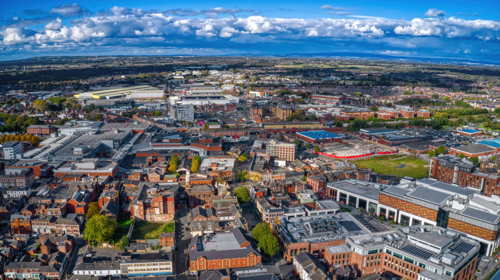 Aerial view of Warrington highlighting strong rental demand and buy to let Warrington investment opportunities in 2026