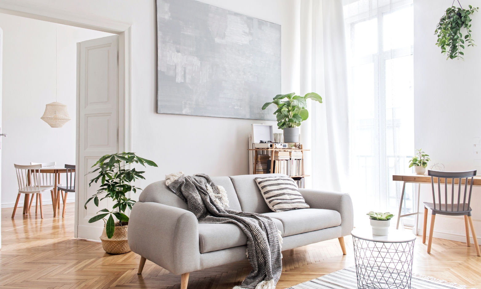 Bright modern apartment living room with contemporary furnishings, illustrating the type of town centre property available in WS1 Walsall