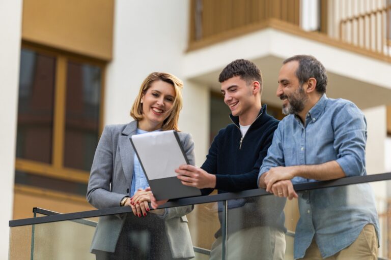 Professional tenants discussing a rental property in Gloucester city centre