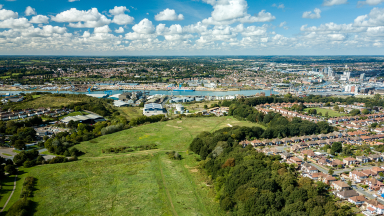Aerial view of Ipswich and the River Orwell