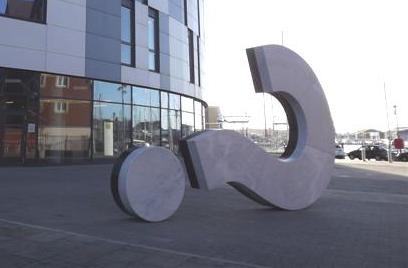Sculpture beside a modern building in Ipswich