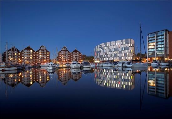 Ipswich Waterfront illuminated at night